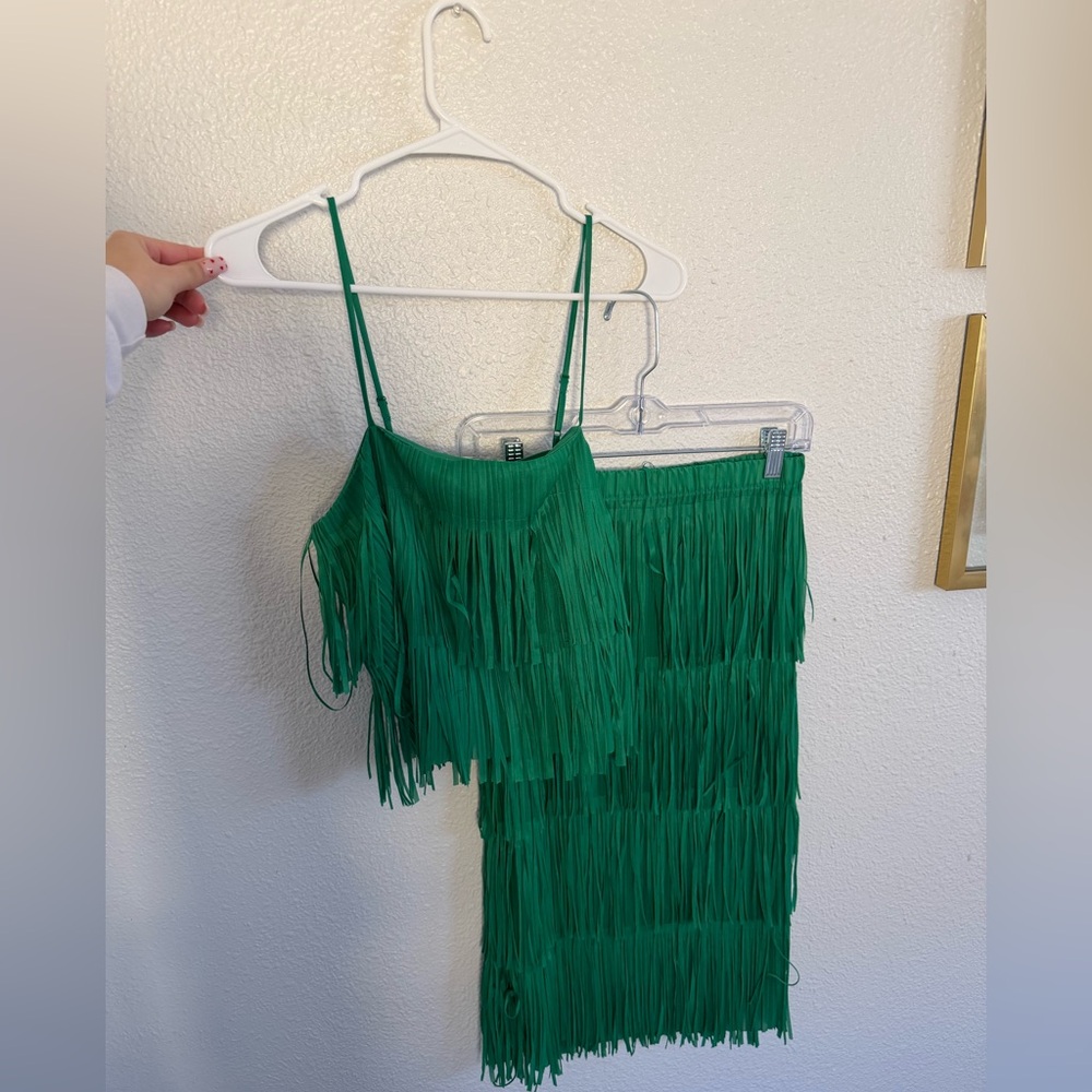 Green Fringe Two-Piece Set